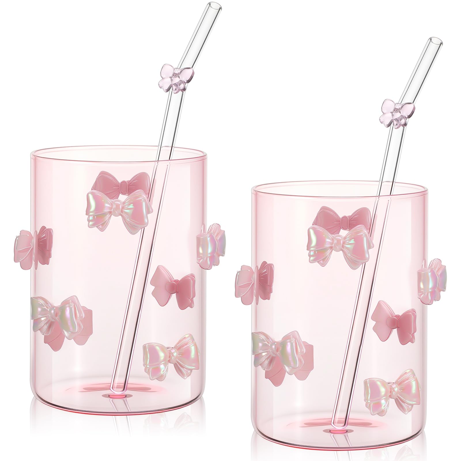 Skylety Set of 2 Coquette Aesthetic Bow Glass Cups with Straws 20 oz ...