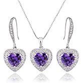 AMYJANE Crystal Jewelry Set Bride Bridesmaid- Sterling Silver Heart Shape Cubic Zirconia Crystal Bridal Pendant Necklace Earrings Set for Women