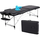 VIRRMO Portable Massage Table with Neck Stretcher, Light Weight 84 in Massage Bed Adjustable Lash Bed (Black, 2Fold-AL)