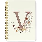 THDSE Presonlized Floral Initial Letter V Journaling Notebooks, Vintage Girly Hardcover Spiral Notebooks for School, Monogrammed Gifts for Women Girls, Cute School Supplies Lined Notebook 5.5 x 8.3