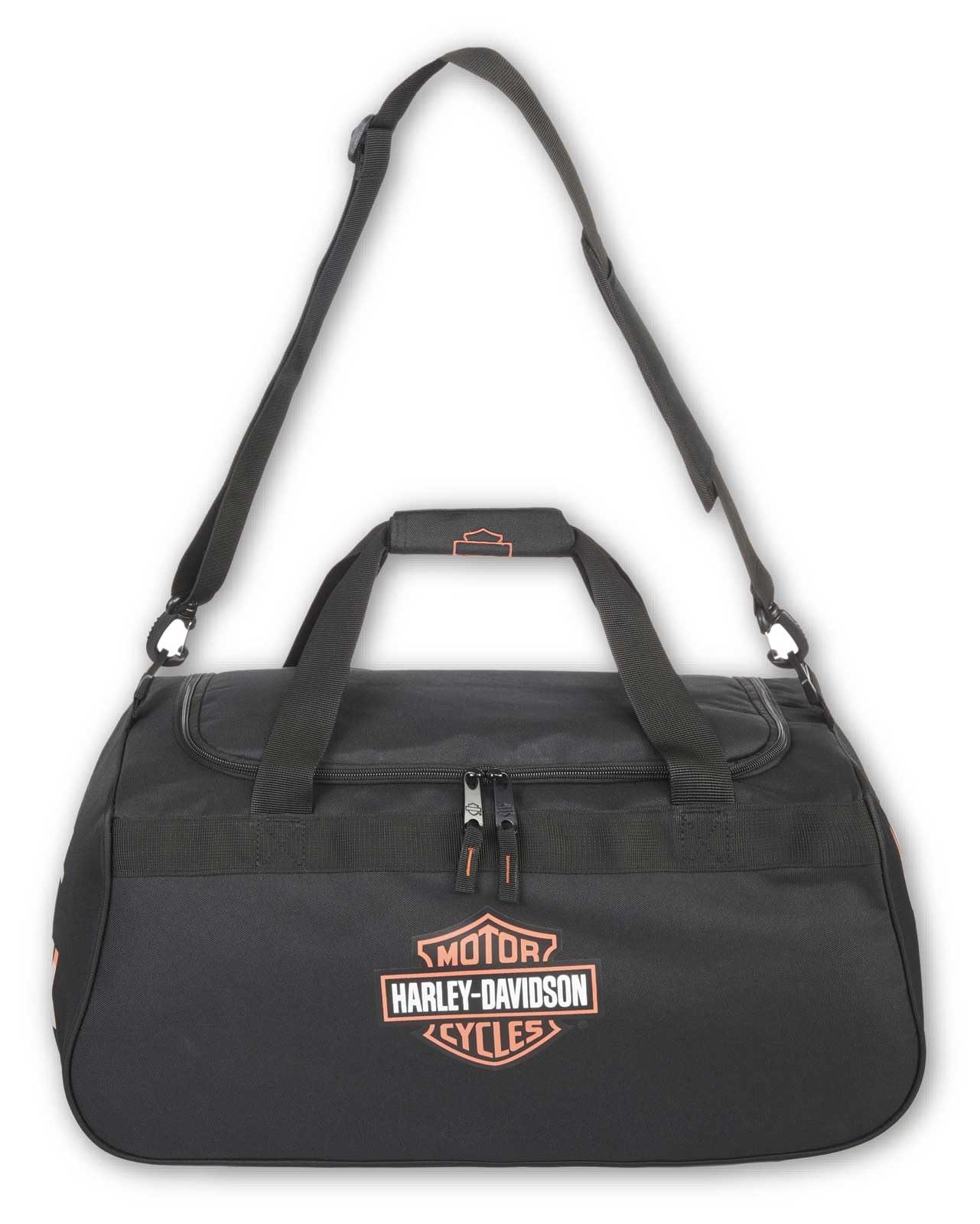 Harley-Davidson Orange Bar & Shield Logo Zip Rugged Graphic Duffel Bag - Black