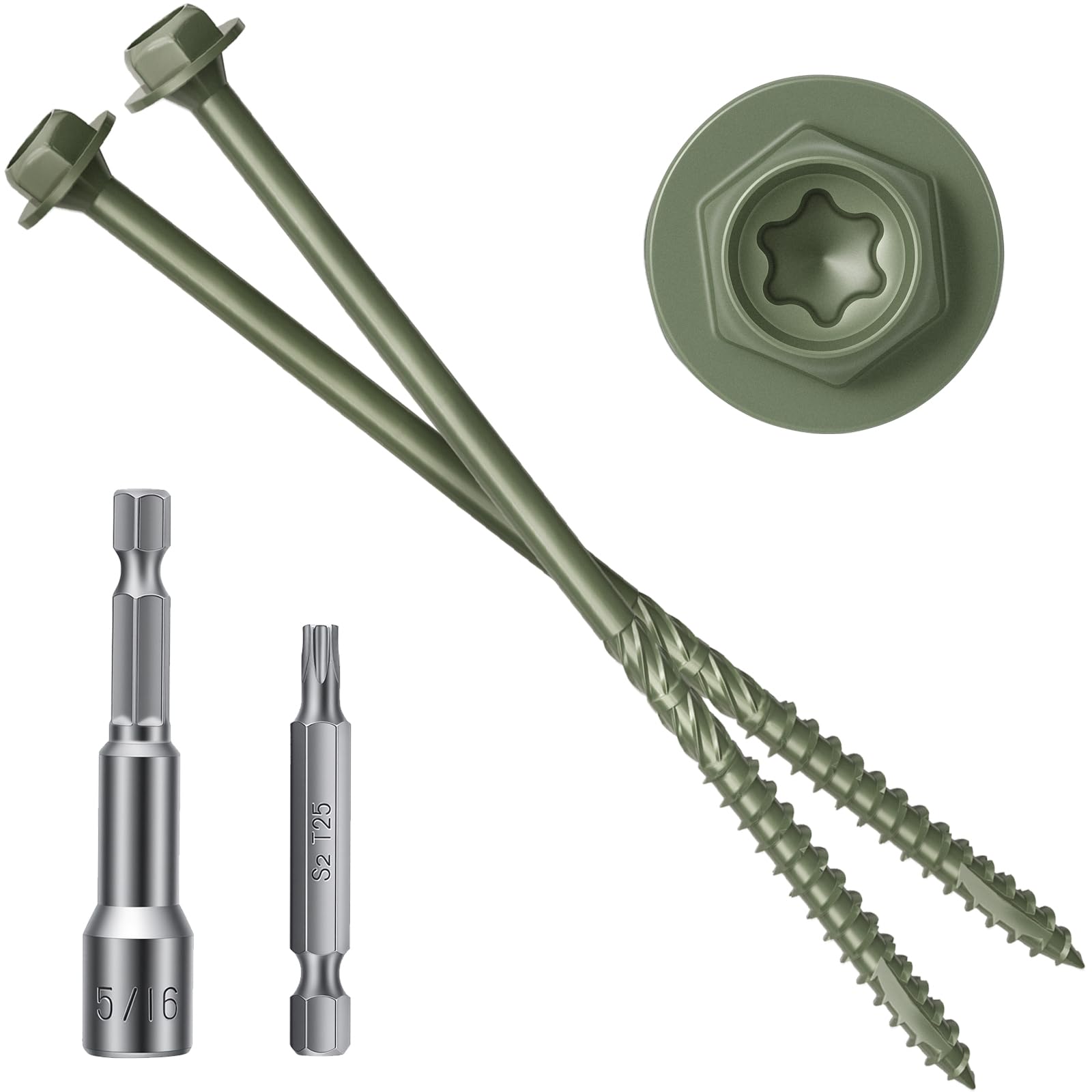 Photo 1 of #14 x 8 Wood Structural Screws 50 Pack Hex Head Lag Screws, Rust Resistant Timber Screws for Timber/Log/Landscaping Wood (Green)