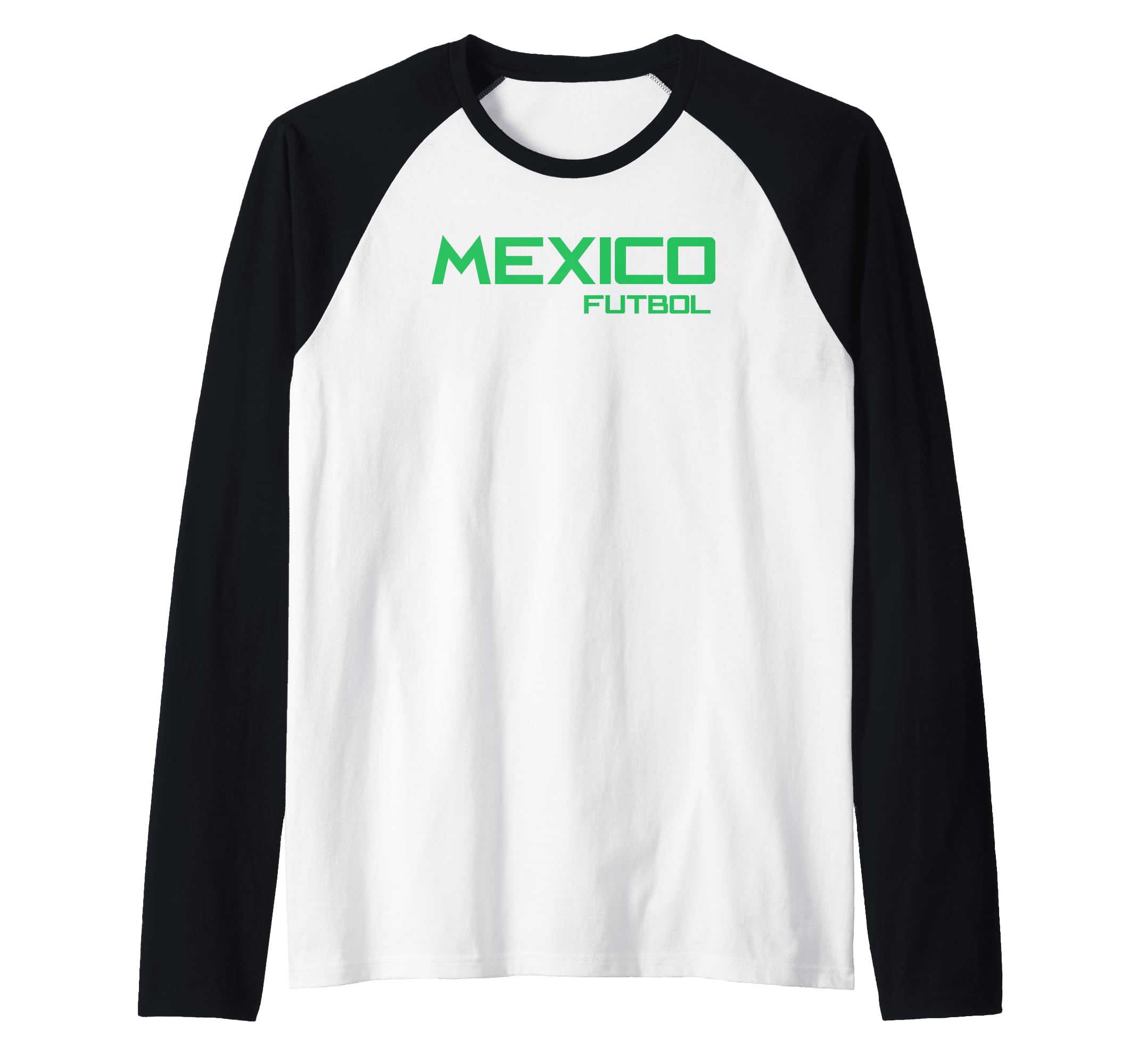 Mexico Futbol Green Text Raglan Baseball Tee
