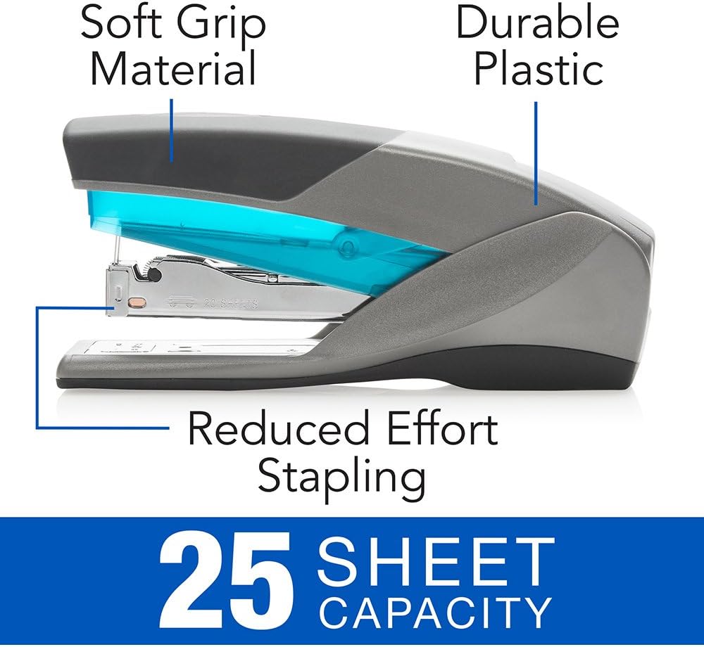 Swingline Stapler, Optima 25, Full Size Desktop Stapler, 25 Sheet Capacity, Reduced Effort, Blue/Gray (66404) - SWI66404 : Desk Staplers : Office Products