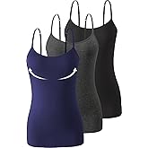 Accbiety 3 Pack Womens Camisole with Built in Bra Adjustable Strap Tank Tops for Women Cami Shelf Bra Cotton Undershirt