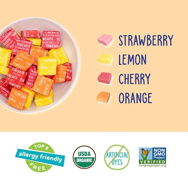 YUMEARTH ORGANIC FRUIT CHEWS – FRUIT FLAVORED CANDY CHEWS, NO DYE, ALLERGY FRIENDLY, GLUTEN FREE, NON-GMO, VEGAN CANDY WITH NO ARTIFICIAL DYES, 5 OUNCE