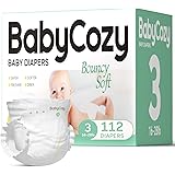 Baby Diapers Size 3(16-28lb),112 Count Babycozy Dry Disposable Diapers,Bouncy Soft Diapers Hypoallergenic Without Chlorine, E
