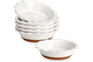 MALACASA Ceramic Mini Pie Pans Set of 6, 6 Inch Pie Plates for Baking with Ruffled Edge, Small Quiche Baking Dish Pans Tart P