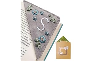 26 Letters Personalized Hand Embroidered Corner Bookmark,Felt Triangle Page Stitched Corner Handmade Bookmark,Unique Cute Flo