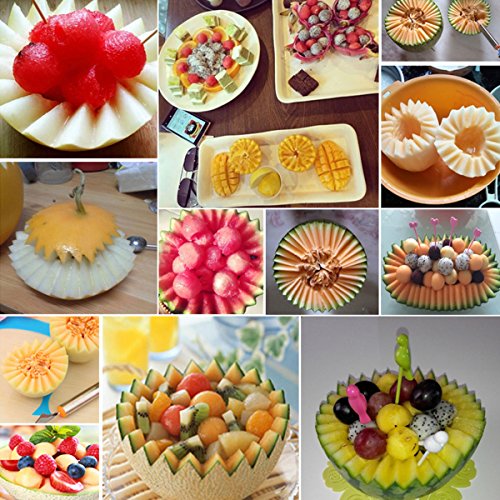 Xcellent Global Melon Baller Fruit Scoop Carving Knife 3 Piece Set Stainless Steel for Fruit Slicer Dig Pulp Separator HG204 - Thumbnail 6