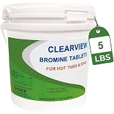 ClearView Bromine Tablets 1" Brominating Tablets for Spas Hot Tubs, 5 Lbs | Slow Dissolving Sanitizer, Less Chlorine Odor, Kills Bacteria Controls Algae, 98% BCDMH
