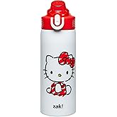 Zak Designs Sanrio Sage Kids Water Bottle For School or Travel, 19oz Stainless Steel Water Bottle With Straw, Handle, and Leak-Proof, Pop-Up Spout Cover (Hello Kitty)