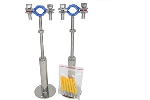 NOVSINO Stainless Steel Adjustable Pipe Clamp Bracket - Wall/Ceiling Mount Support for 1/2-Inch (19mm) Pipe, Heavy-Duty Rustproof Brackets with Screws, Extended Type, Set of 2