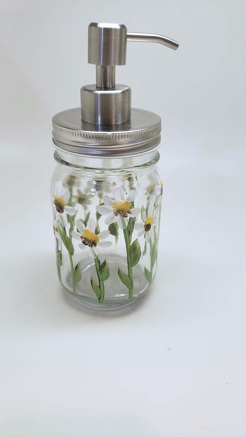 Hand painted Daisy Mason Jar Soap or Lotion Dispenser your