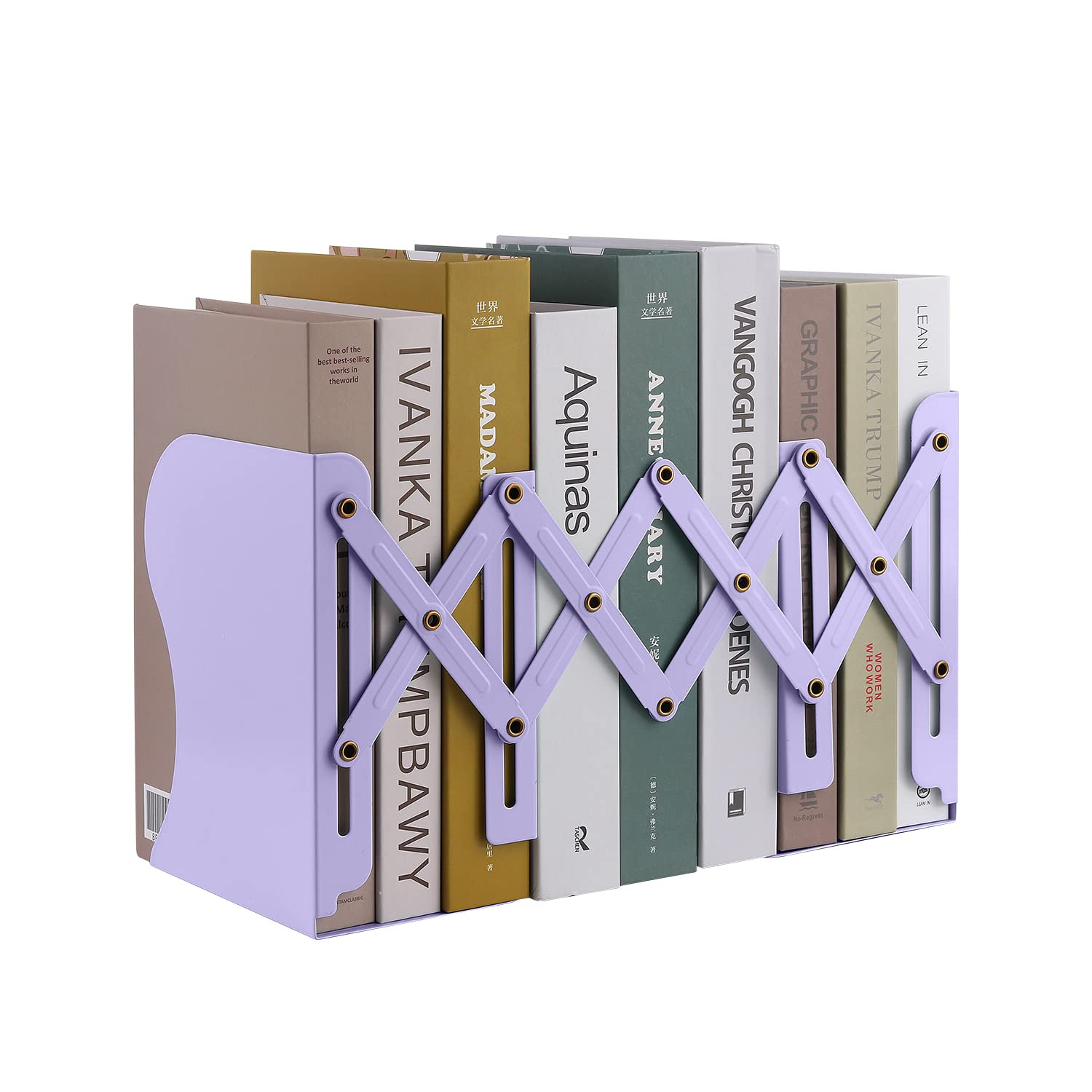 MSDADA Adjustable Bookends, Heavy Duty Book Holder, Non-Skid Desk Organizer for Kids, Students, Home Office, School Bookshelf, Book Storage (Purple)