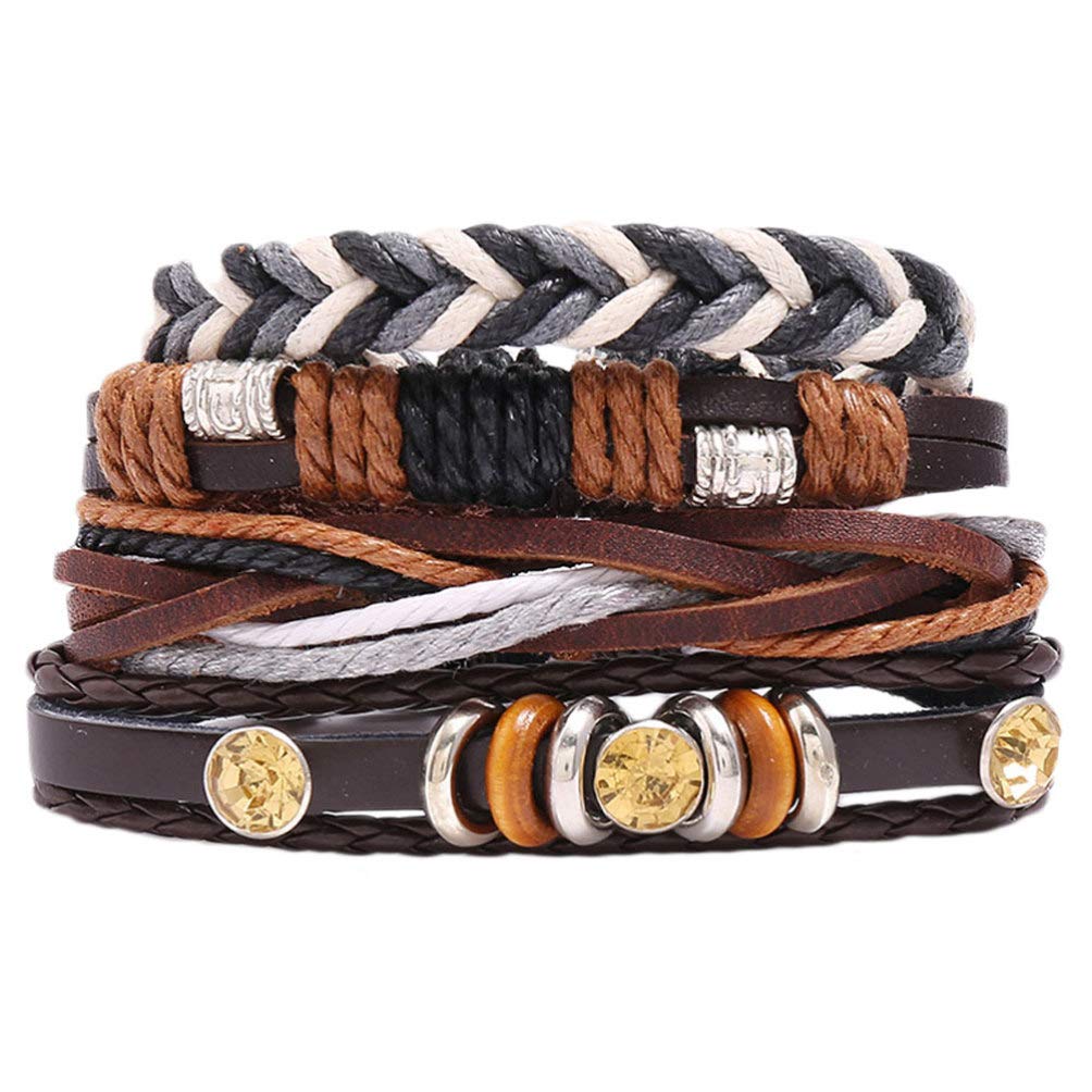 4Pcs Baroque Leather Wrap Bracelets Vintage Woven Wrist Cuff Chain Link Multilayer Hand Rope Wristband Jewelry for DIY Woman