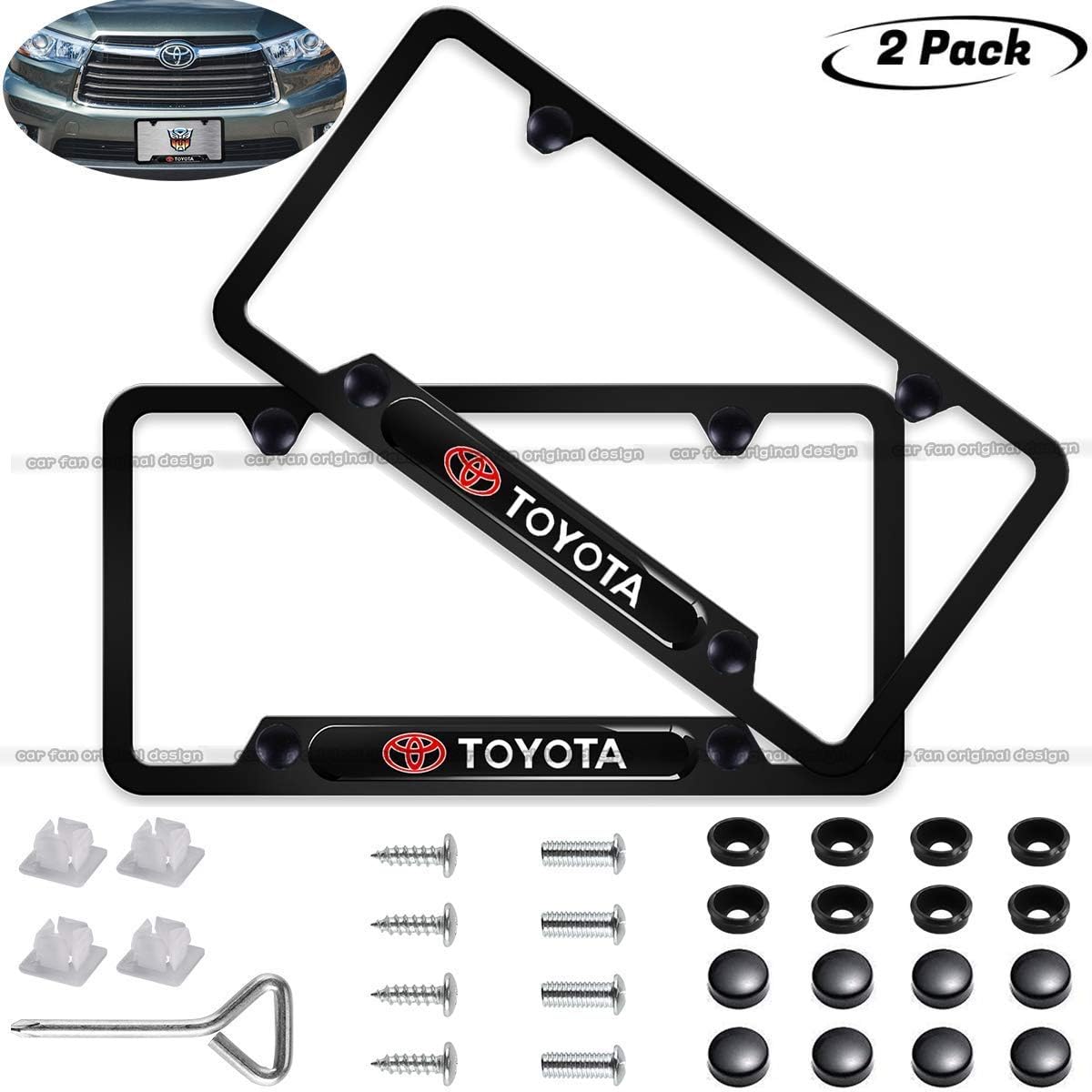 Amazon Com 2 Pieces Before And After High Grade Stainless Steel Resin Logo License Plate Frame For Toyota Strong And Sturdy Applicable To Us Standard Car License Frame Automotive