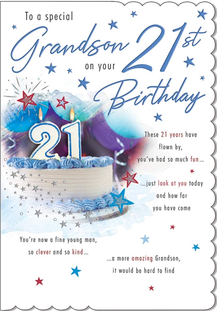Piccadilly Greetings Traditional Milestone Birthday Card Age 21 Grandson - 9 x 6 inches,white|grey
