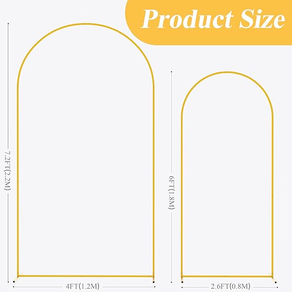 PUTROS METAL ARCH BACKDROP STAND GOLD WEDDING ARCH STAND SET OF 2 (7.2FT/6FT) SQUARE ARCHED FRAME FOR BIRTHDAY PARTY GRADUATION CEREMONY DECORATION