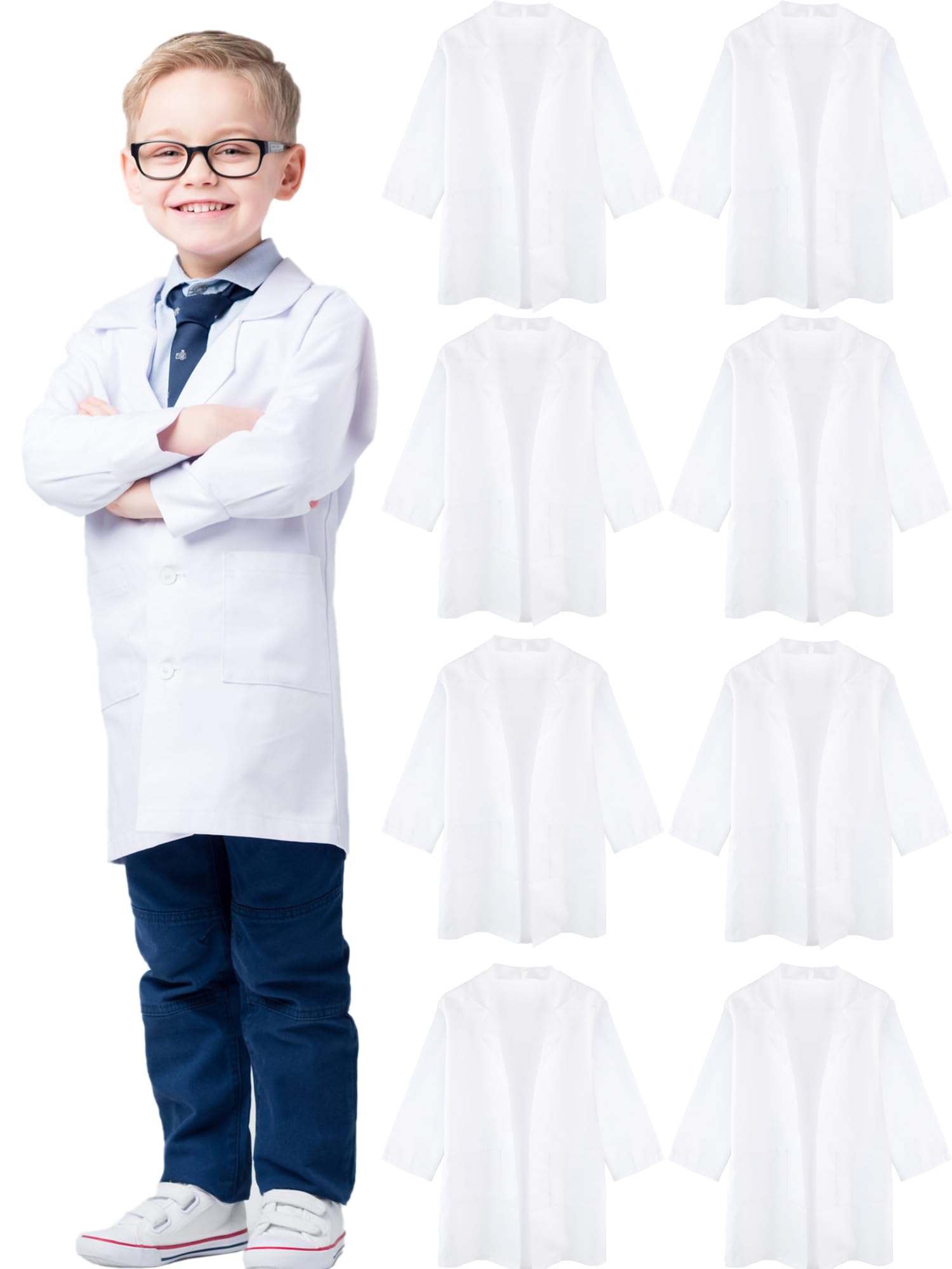 Puteraya 8 Pcs Kids Doctor Costume Set Scientist White Lab Coat Uniform for Boys Girls Dress Up Halloween Role Play Cosplay (3-4Y（100-110cm）)
