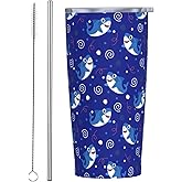 CHASOEA Shark Tumbler 20oz Animal Stainless Steel Insulated Tumblers with Lid and Straw Navy Blue Travel Coffee Mug Tea Wine Cups Water Bottle Sport Gifts for Women