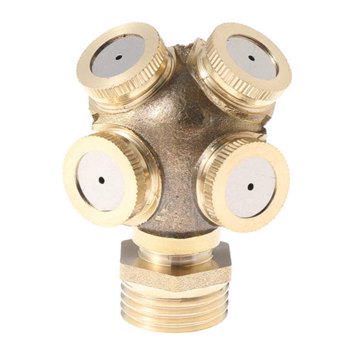 TOOLSTAR Spray Misting Nozzle, 4 Hole Brass Misting Nozzle Garden Sprinkler Irrigation Fitting Water Connector with 1/2" Adapter for Outdoor Garden - Pack of 1