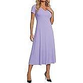 Women's V Neck Nightgown with Pockets Soft Midi Sleep Dress Breathable Cooling Moisture Wicking Loungewear Nightwear