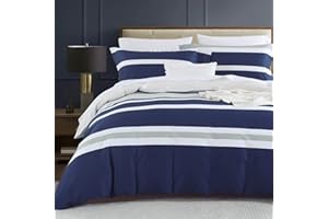 Bedduvit Striped Queen Duvet Cover - 100% Cotton Duvet Cover Queen Size,3 Piece Navy Duvet Cover Queen,Simple Modern Queen Duvet Cover with Zipper Closure & 8 Ties (90"x90", No Comforter)