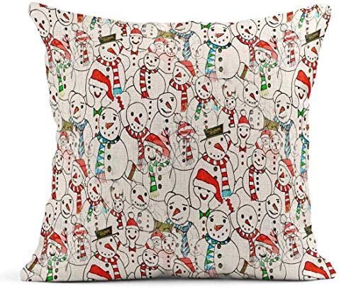 Kinhevao Throw Pillow Colorful Bright Snowman Pattern Snowmen for Christmas Red Bunch Group Happy Linen Cushion Home Decorative Pillow