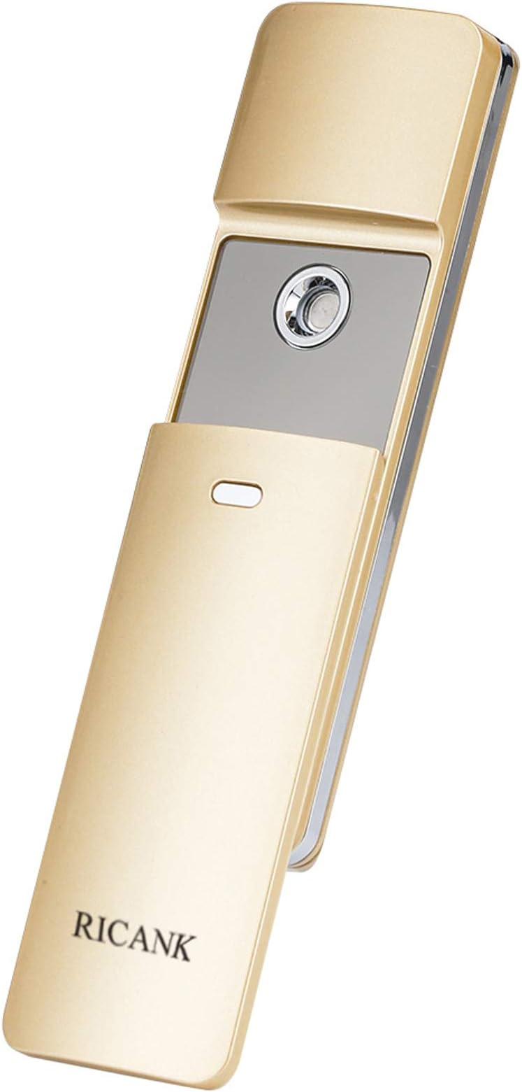 RICANK Nano Mister Handy Nano Cool Mist Spray Facial Mister Sliding Hydrating Facial Mini Nano Steamer Eyelash Extensions Moisturizing Face Mister Sprayer Atomization Skin Care Instrument Gold
