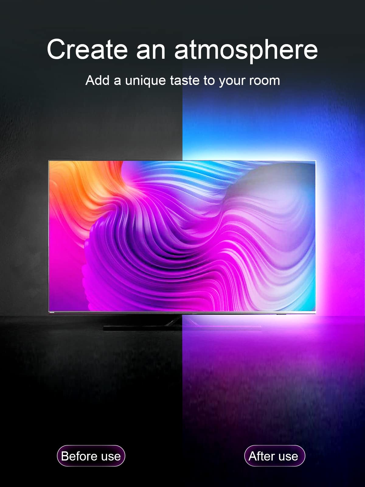 LED Lights for TV, 16.4ft LED Lights for 45-75 Inch TVs, RGB TV Backlight Behind, Music Sync Bluetooth APP & Remote Control Strip Lights USB Powered for Bedroom, Gaming, Home Décor