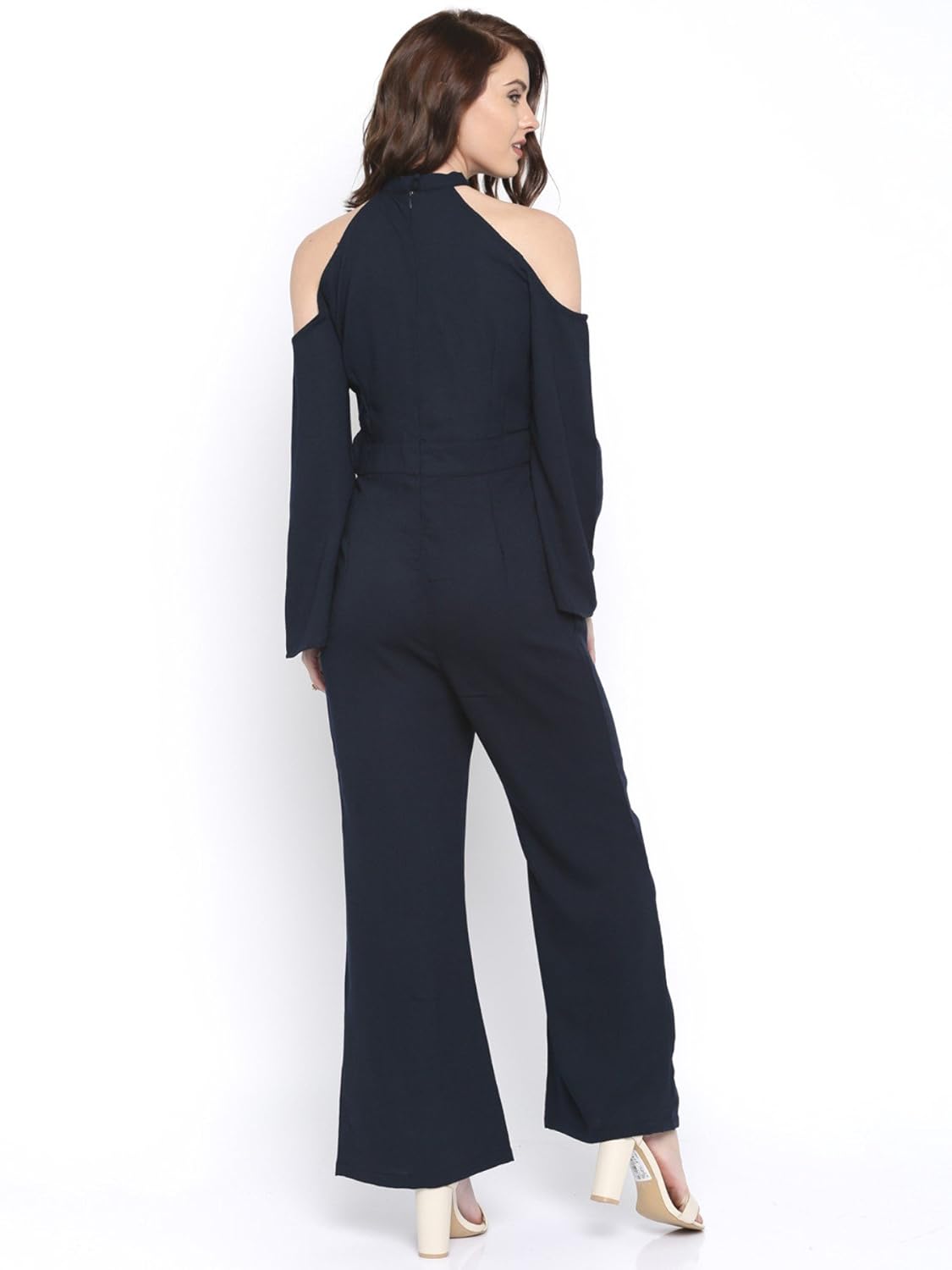 rare navy blue cold-shoulder jumpsuit