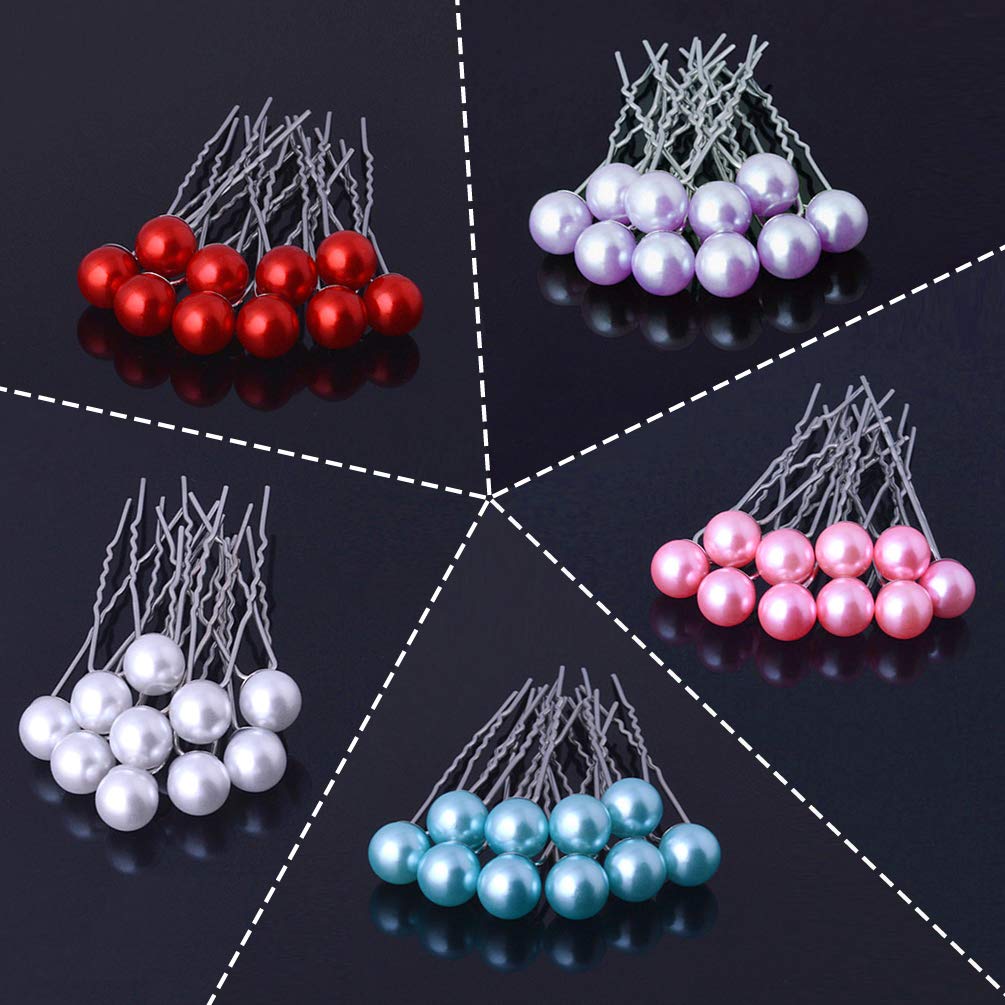 KINGMAS 50 Pack Wedding Pearl Hair Pins Women Bridal Hairpins Clips Accessories (White) : Beauty