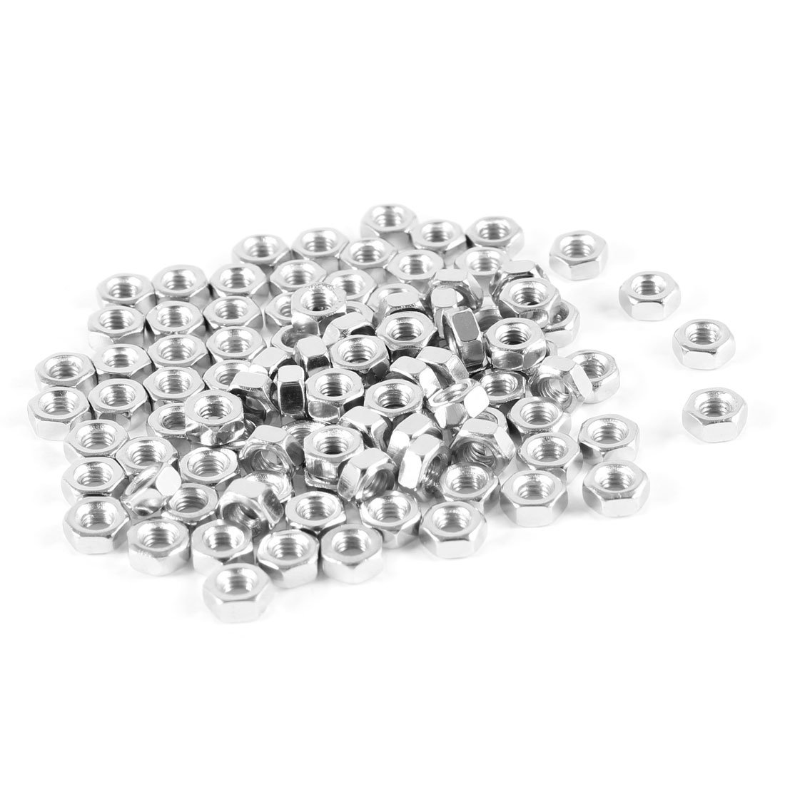sourcing map 100Pcs M3 3mm Female Thread Hex Metal Nut Fastener Silver Tone