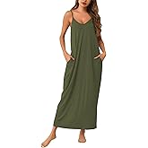 Marvmys Womens Cotton Long Nightgowns Spaghetti Strap V Neck Full Slip Sleep Shirts with Pockets