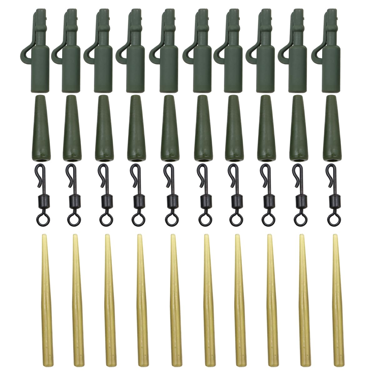 Sarini 40pcs Carp Fishing Lead Clips - Tail Rubbers Kit - End Tackle Set with Anti-Tangle Sleeves and Quick Change Swivels for Anglers