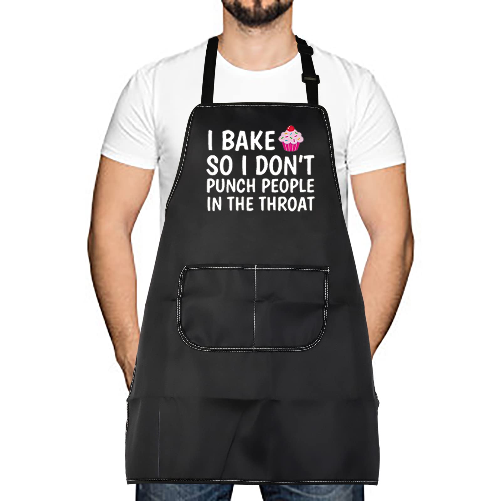 LEVLO Funny Baker Gifts I Bake So I Don't Punch People in The Throat Apron Cupcake School Graduation Gift, I Bake So I Don't Punch People in the Throat, Medium