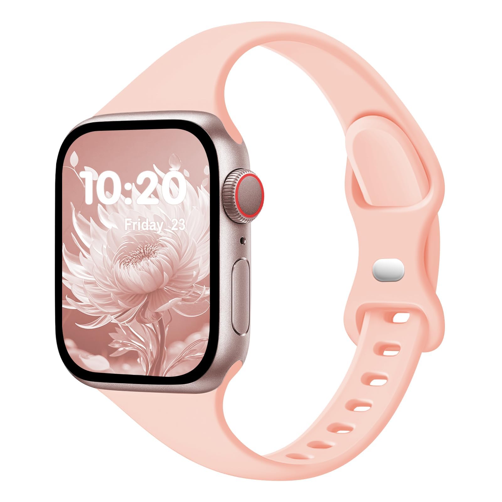 CREFORT Slim Band Compatible with Apple Watch Bands 38mm 40mm 41mm 42mm 44mm 45mm 46mm 49mm for Women Men,Soft Thin Narrow Silicone Sport Strap Wristbands for iWatch Series 11 10 9 8 7 6 5 4 3 2 1 SE Ultra Pink Sand