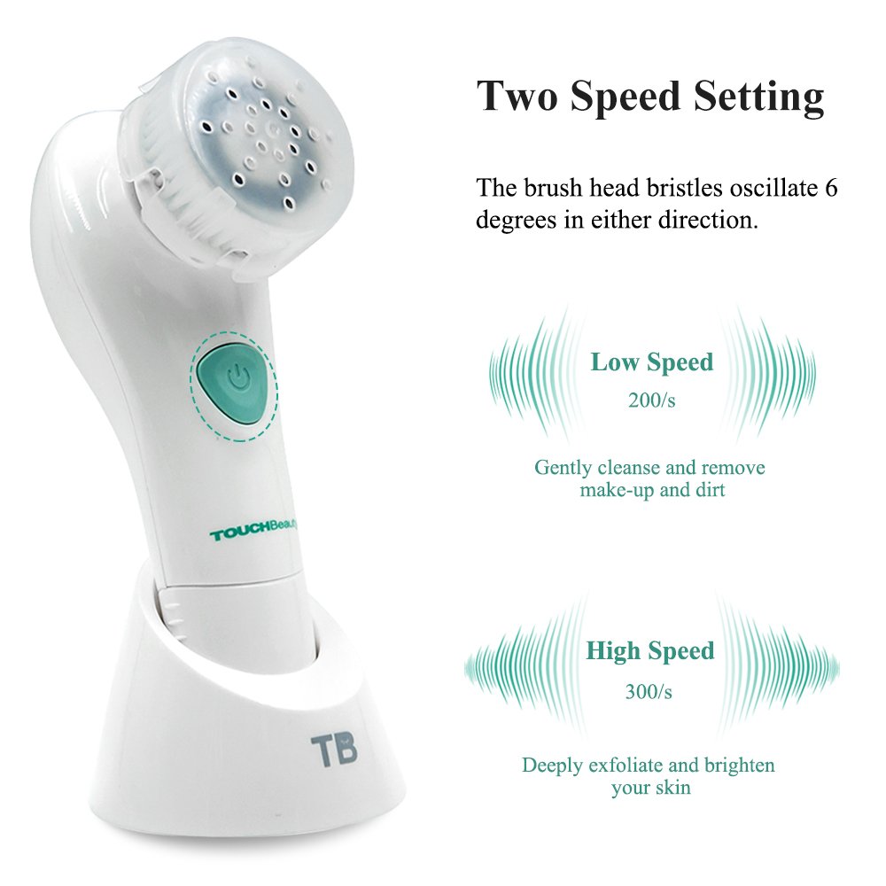TOUCHBeauty Brosse Nettoyante pour Visage Sonic à Technologie de Vibration Avancée avec 2 Vitesses avec Appareil de Massage Exfoliant Facial Etanche AG-1487(Blanc)