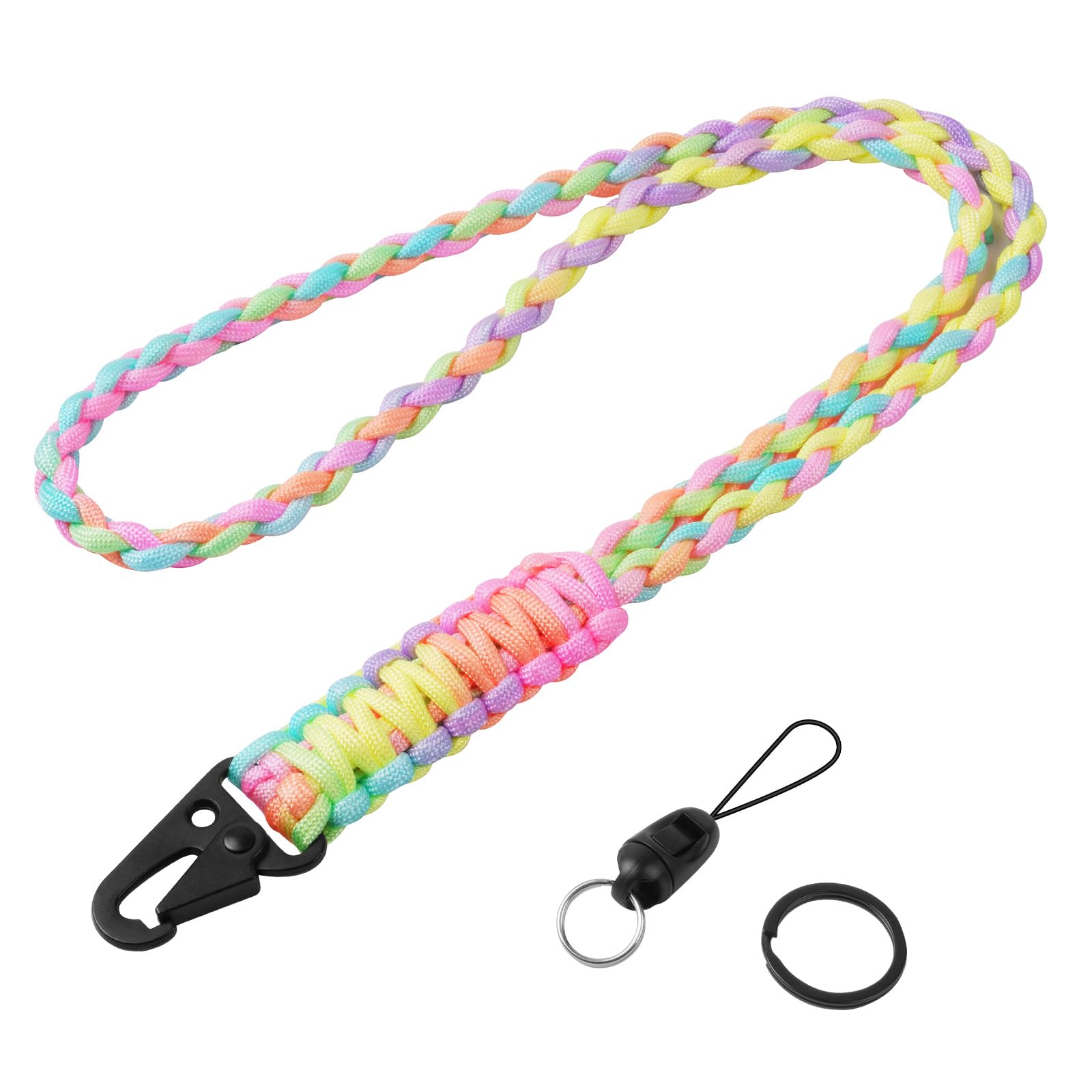 Vicloon Paracord Neck Lanyard with Metal Key Rings and Phone Ring Strap for ID Badge Holder Keys (Multicolor) — image 1