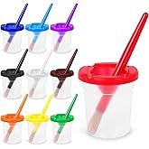BigOtters Paint Cups with Lids for Kids, 10PCS No Spill Paint Cups, 10PCS Toddler Paints Brushes for Art Supplies, Kids Early Learning Toys, Classroom Must Haves