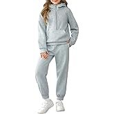 Girls 2 Piece Outfits Sweatsuit Kids Fleece Half Zip Hoodies Sweatshirt and Sweatpants Set with Pockets