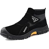 GLANOUDUN Steel Toe Boots for Men Slip on Work Boots for Men Comfortable Safety Boot Indestructible Construction Footwear Laceless Men's Steel Toe Shoes Mid Top Work Shoes