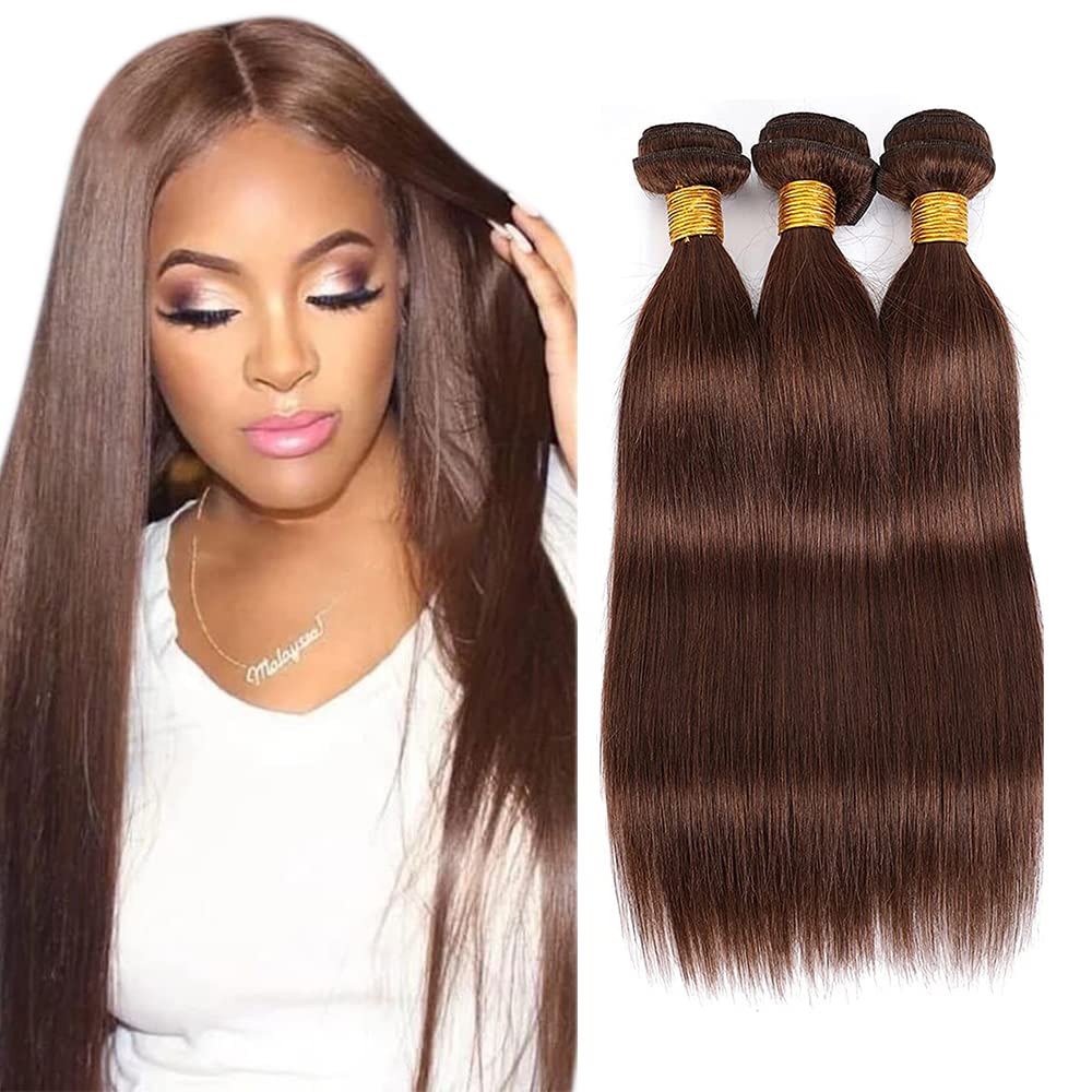 Photo 1 of #4 Brown Bundles Human Hair Straight Bundles 20 22 24 Inch Chocolate Unprocessed Brazilian Virgin Hair 1 Bundle 50 Gram Per Bundle Deals Quick Weave Hair Extensions