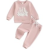 POZMTIORE Toddler Baby Girl Sister Matching Outfits Set Big Sister & Lil Sister Sweatshirt and Elastic Drawstring Pants Set