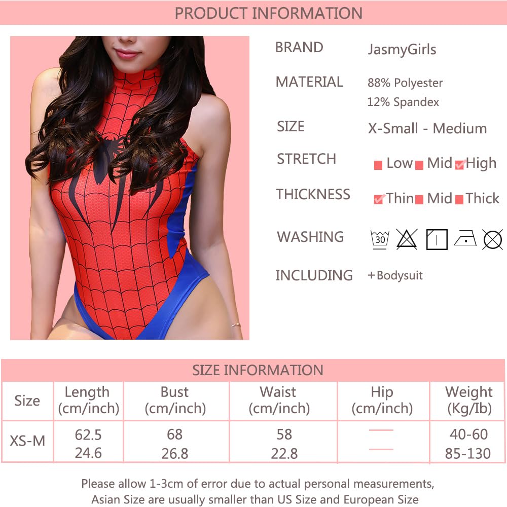 JasmyGirls Women One-Piece High Waist Bathing Suit Superhero Anime Lingerie Cosplay Costume Party High Neck Bodysuit Top
