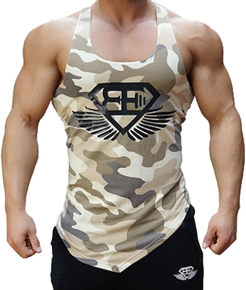 feifanshop Mens Camo Muscle Bodybuilding Gym Stringer Tank Tops Workout Fitness Vest Camouflage