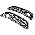 AstraDepot Pair Front Left+Right Bumper Lower Grille Fog Light Mesh Grill Vent OE Replacement For AUDI A5 2008-2011, Glossy Black&Chrome Ring