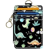 Slim Wallet Credit Card Holder, Dinosaurs, RFID Wallet Women Cute Small Front Pocket Wallet With Zipper, PU Leather Thin travel RFID Blocking Card Case ID Window,Ladies Gifts