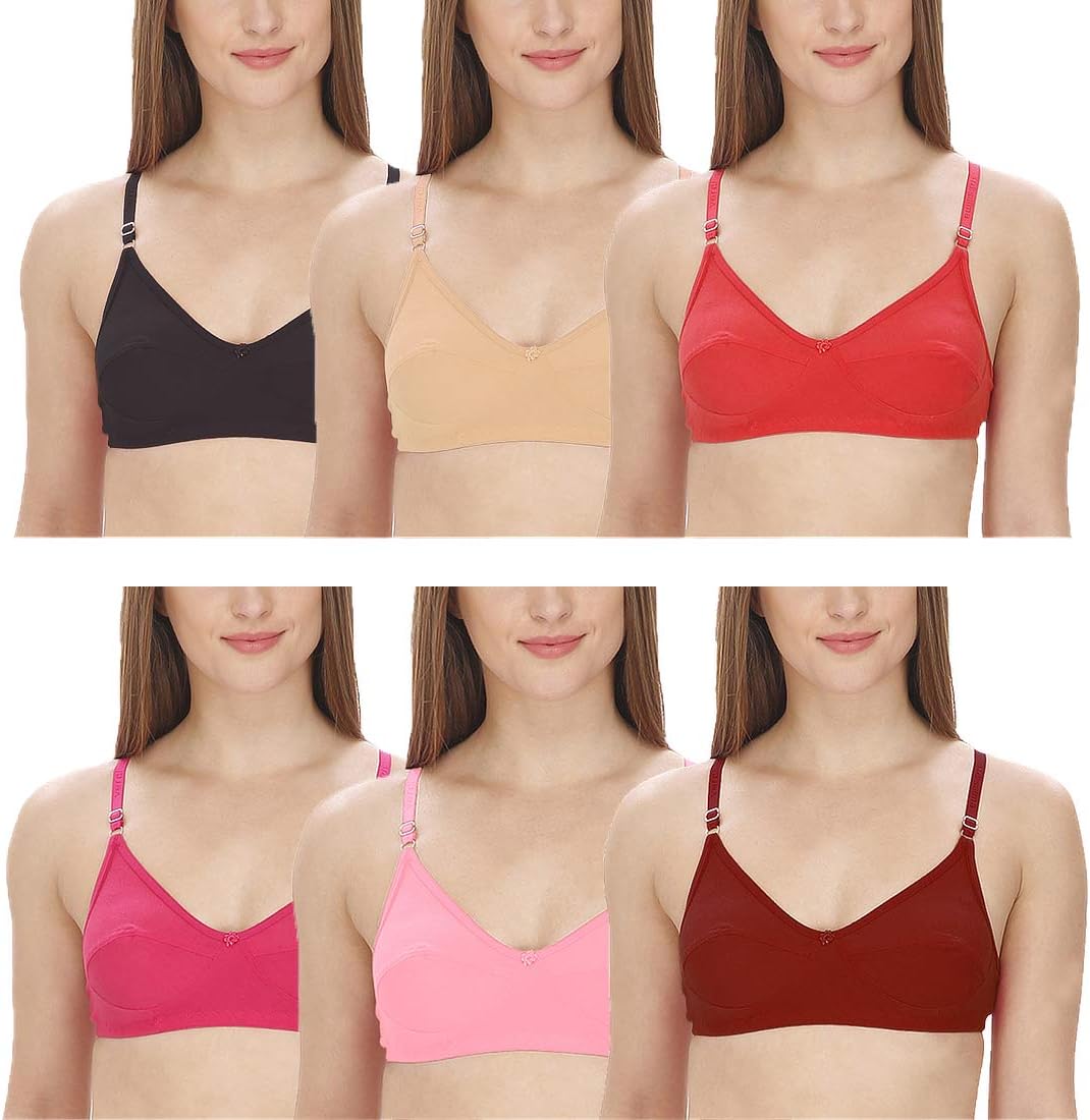 Baremoda Women's Cotton Padded Non-Wired T-Shirt Bra (Pack of 6)